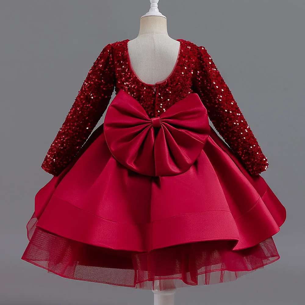 LS6102 1 to 8 Years Girls' Dress Winter Tutu Skirt Foreign Style Girl Long-Sleeved Princess Dress Children's Banquet Evening Dress