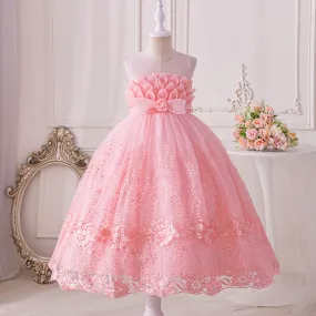 LS8038 Outong Yoliyolei Elegant Princess Lace Dress Kids Flower Embroidery Dresses For Girls Vintage Children Dresses for Christmas Party Graduation Ceremony Red Ball Gown