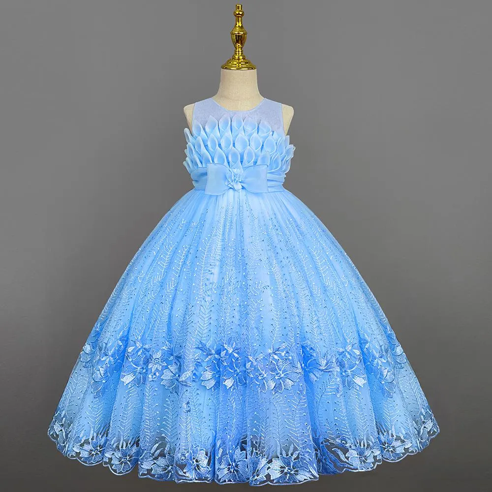 LS8038 Outong Yoliyolei Elegant Princess Lace Dress Kids Flower Embroidery Dresses For Girls Vintage Children Dresses for Christmas Party Graduation Ceremony Red Ball Gown