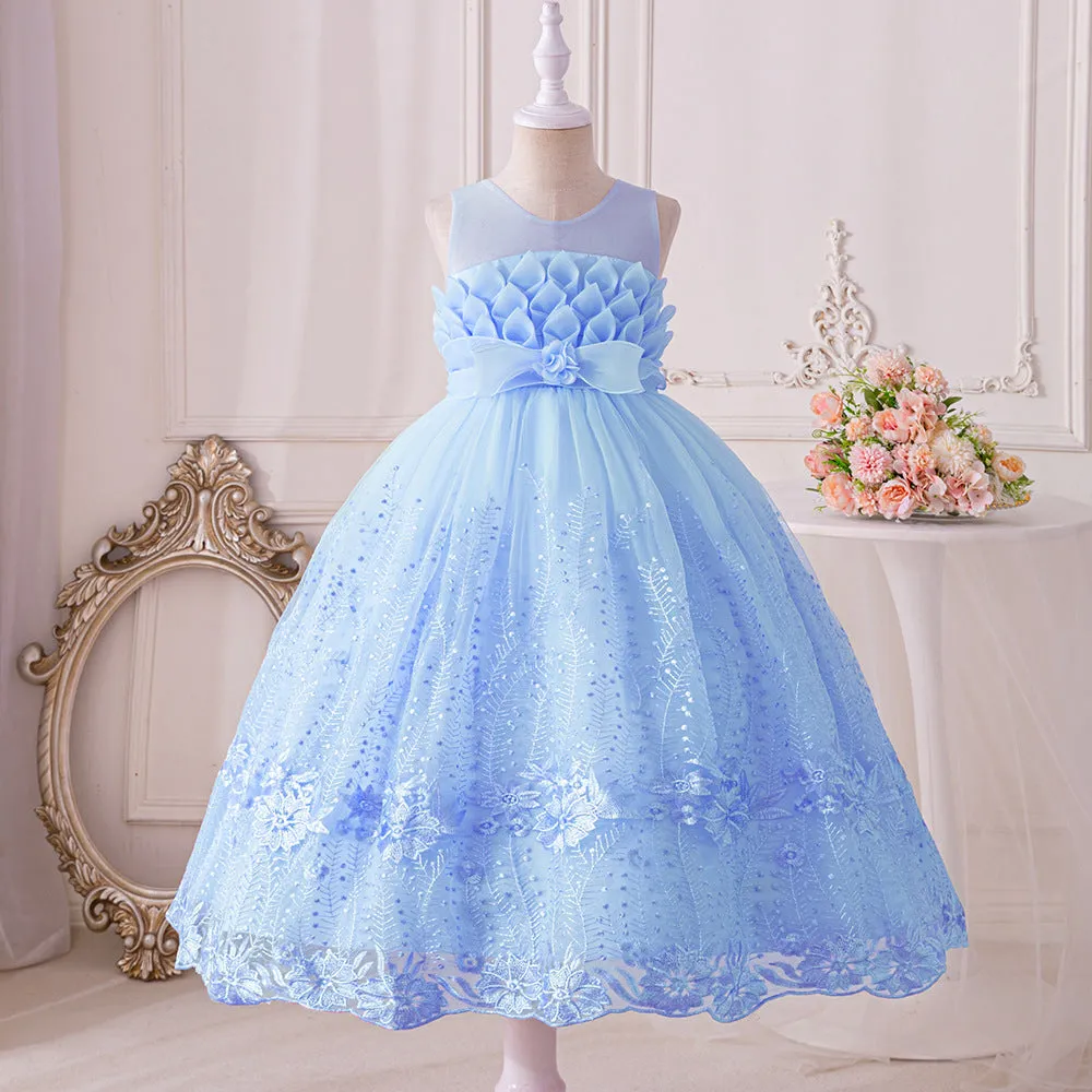 LS8038 Outong Yoliyolei Elegant Princess Lace Dress Kids Flower Embroidery Dresses For Girls Vintage Children Dresses for Christmas Party Graduation Ceremony Red Ball Gown