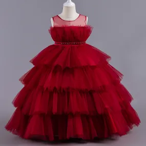 LS8050 Girls Dress Long Princess Dress Flower Girl Wedding Cake Dress Sweet Little Girl Puffy Dress
