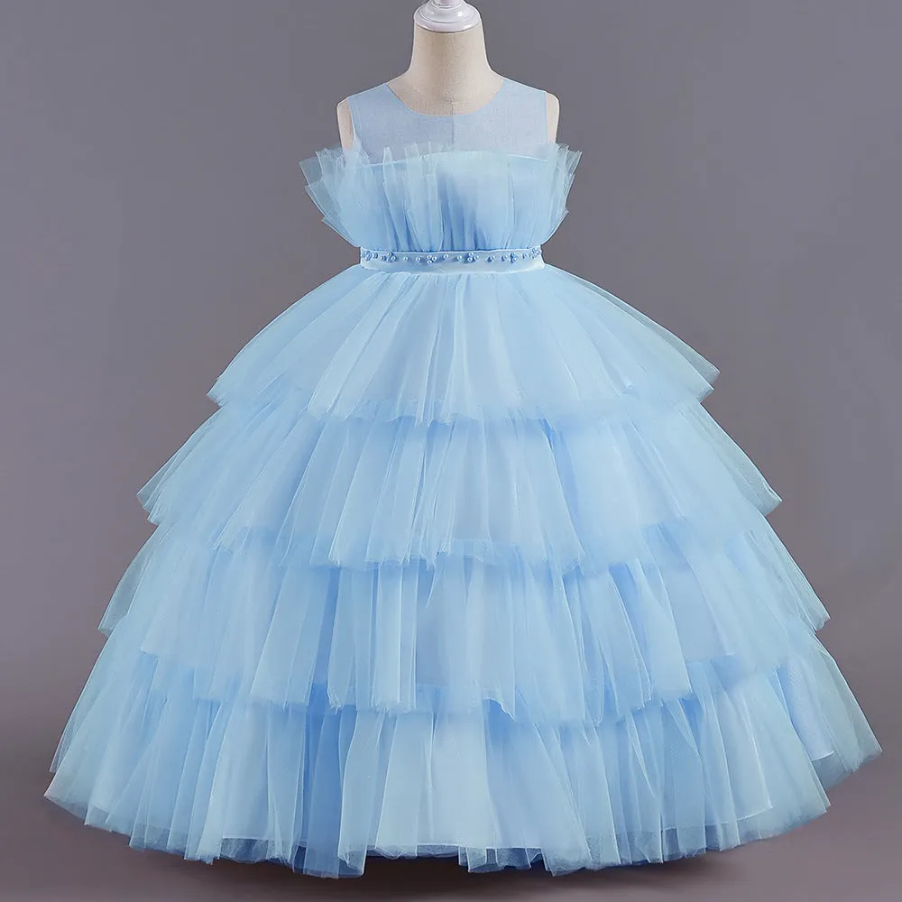 LS8050 Girls Dress Long Princess Dress Flower Girl Wedding Cake Dress Sweet Little Girl Puffy Dress