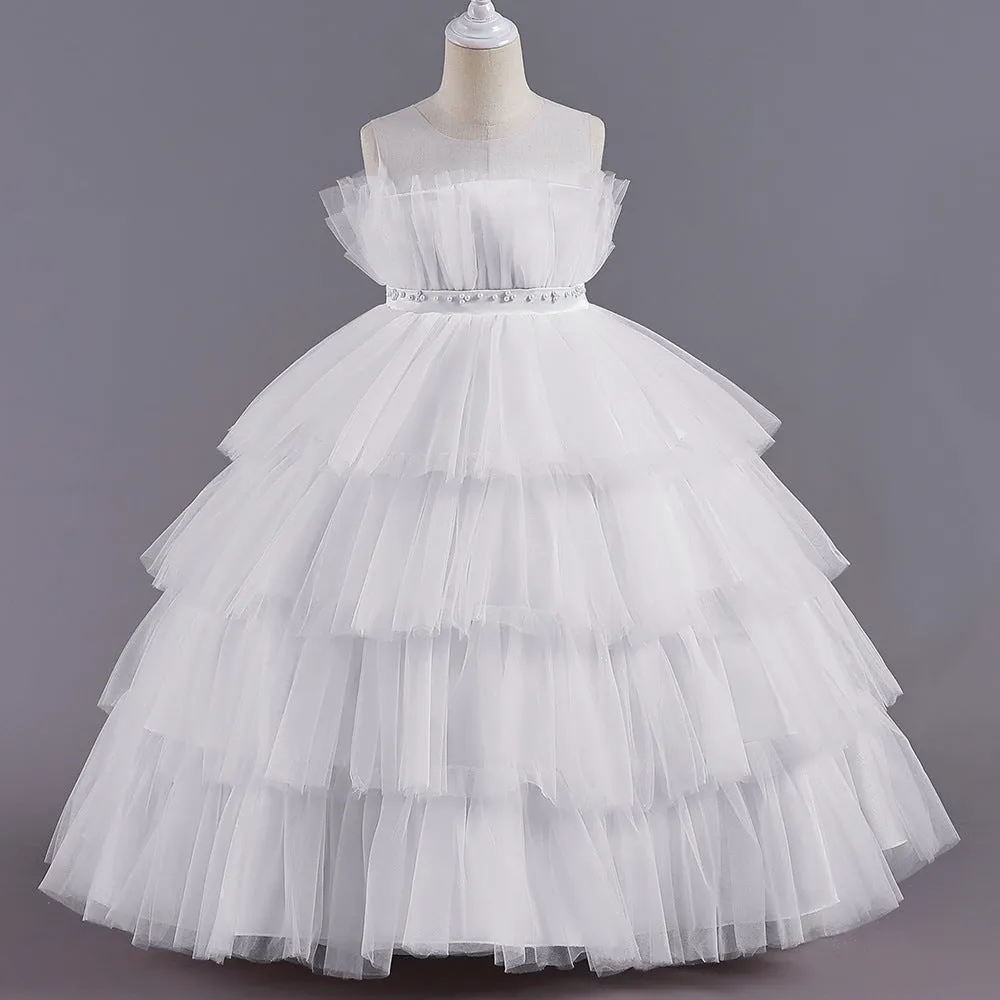 LS8050 Girls Dress Long Princess Dress Flower Girl Wedding Cake Dress Sweet Little Girl Puffy Dress