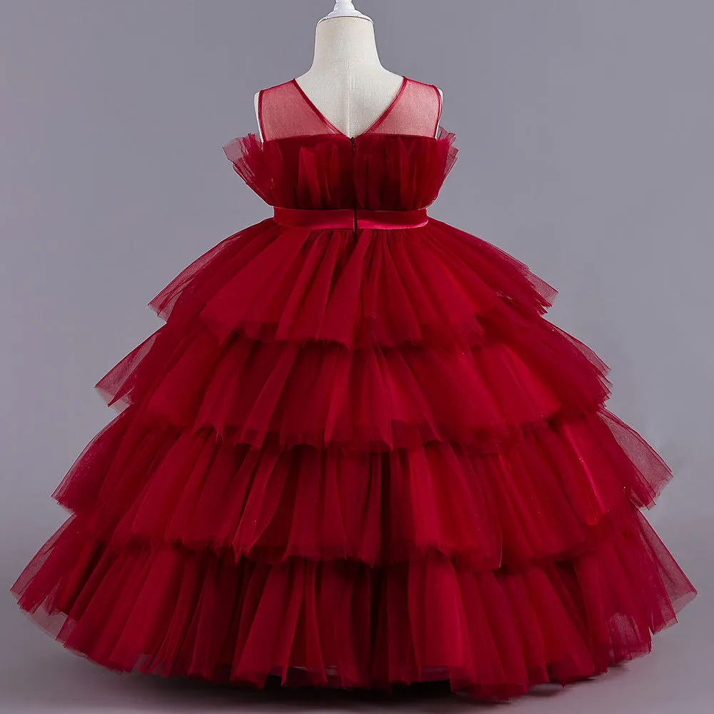 LS8050 Girls Dress Long Princess Dress Flower Girl Wedding Cake Dress Sweet Little Girl Puffy Dress