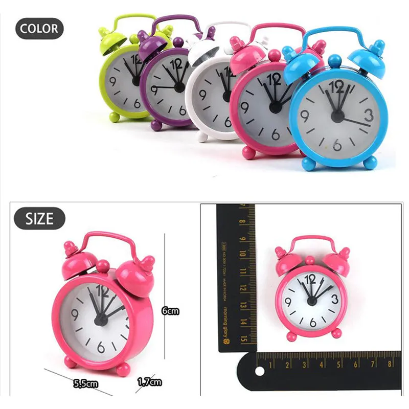 Mini Alarm Clock Electronic Round Number Double Bell Desk Table Digital Quartz Clock Home Decoration Retro Portable Cute Durable