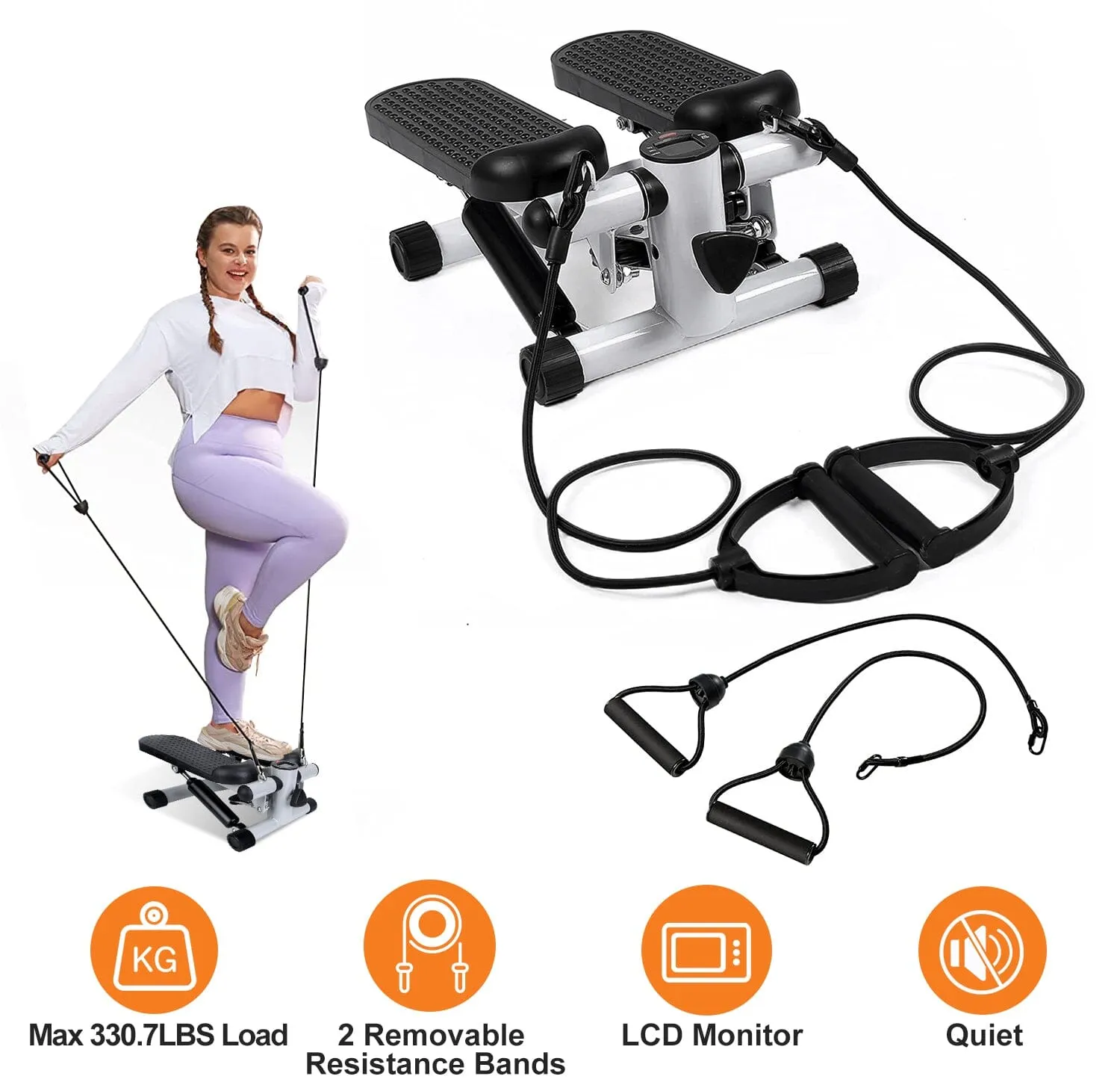 Mini Fitness Stepper with 2 Resistance Bands LCD Monitor