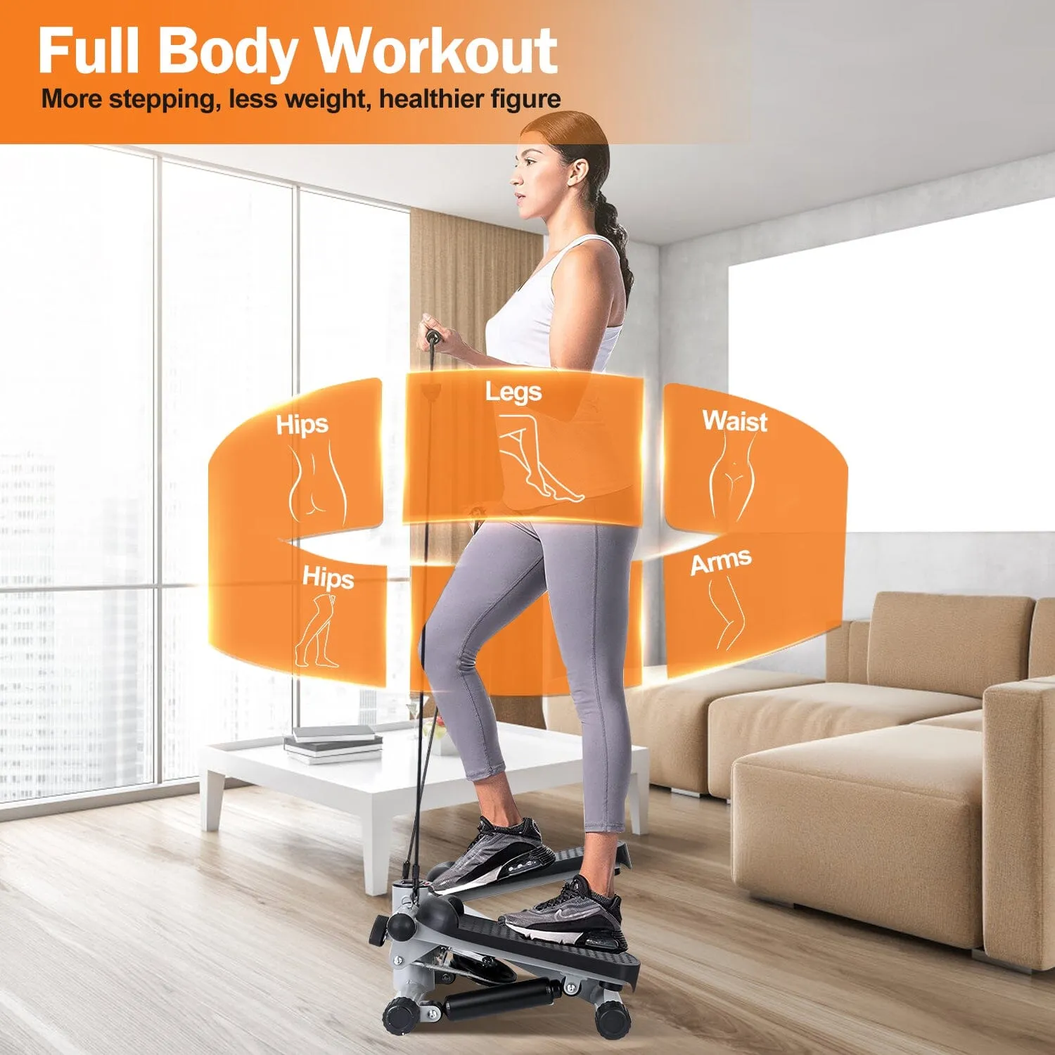 Mini Fitness Stepper with 2 Resistance Bands LCD Monitor