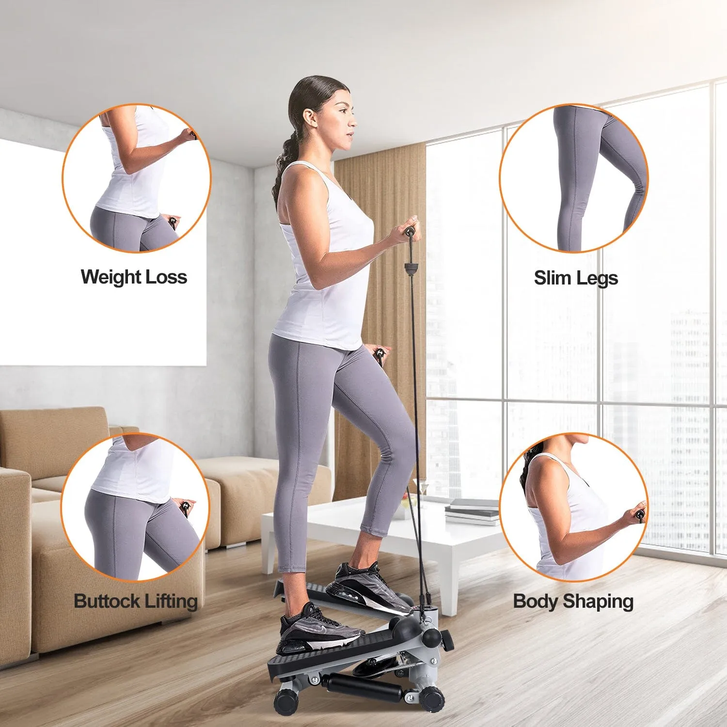 Mini Fitness Stepper with 2 Resistance Bands LCD Monitor