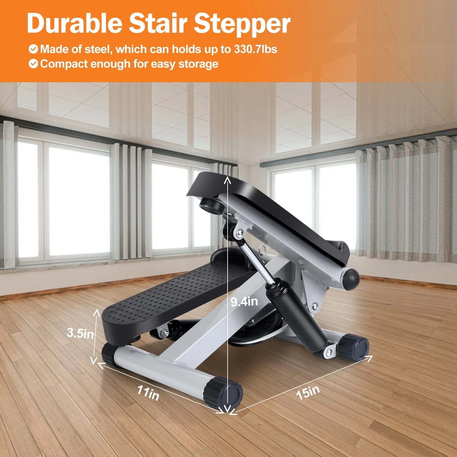 Mini Fitness Stepper with 2 Resistance Bands LCD Monitor