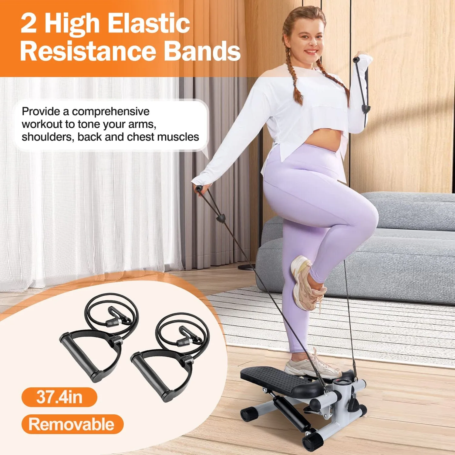 Mini Fitness Stepper with 2 Resistance Bands LCD Monitor