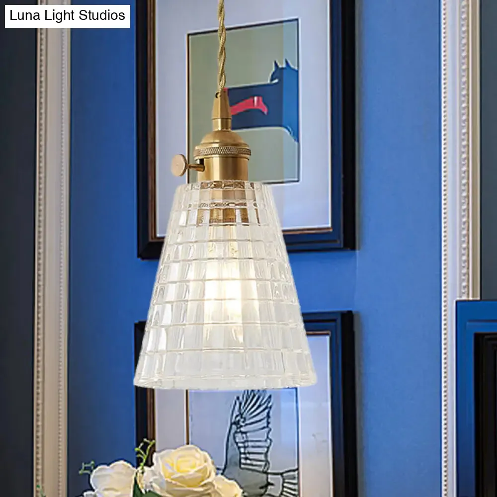 Modern Flared Clear Glass 1-Light Pendant Ceiling Light in Brass