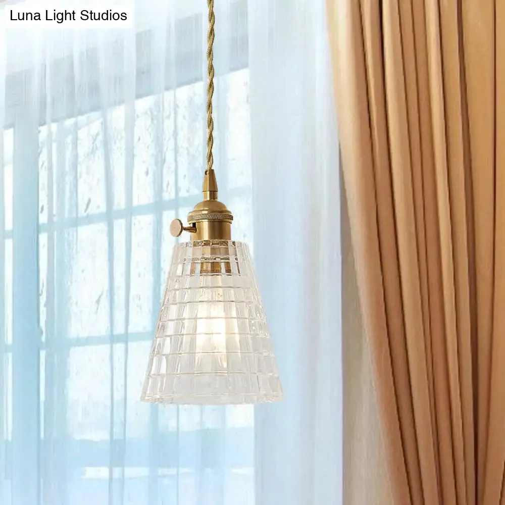 Modern Flared Clear Glass 1-Light Pendant Ceiling Light in Brass