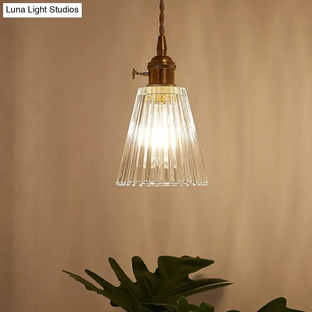Modern Flared Clear Glass 1-Light Pendant Ceiling Light in Brass