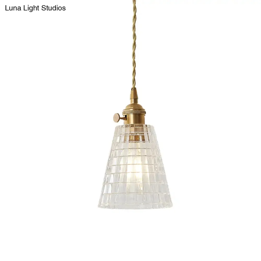 Modern Flared Clear Glass 1-Light Pendant Ceiling Light in Brass