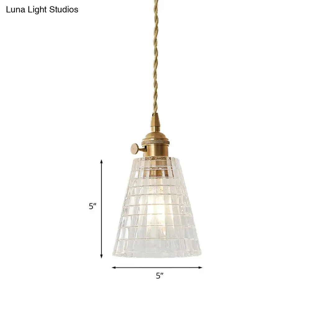 Modern Flared Clear Glass 1-Light Pendant Ceiling Light in Brass