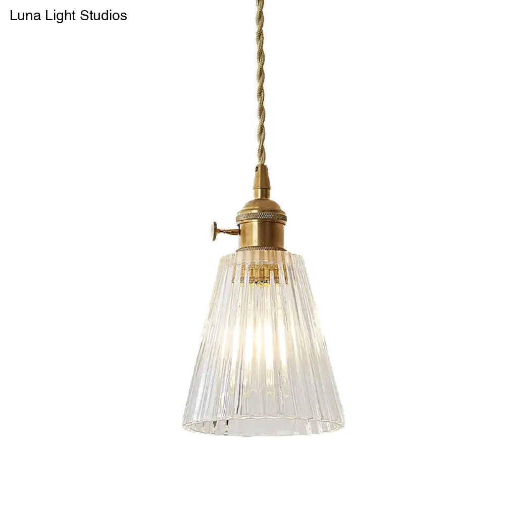 Modern Flared Clear Glass 1-Light Pendant Ceiling Light in Brass
