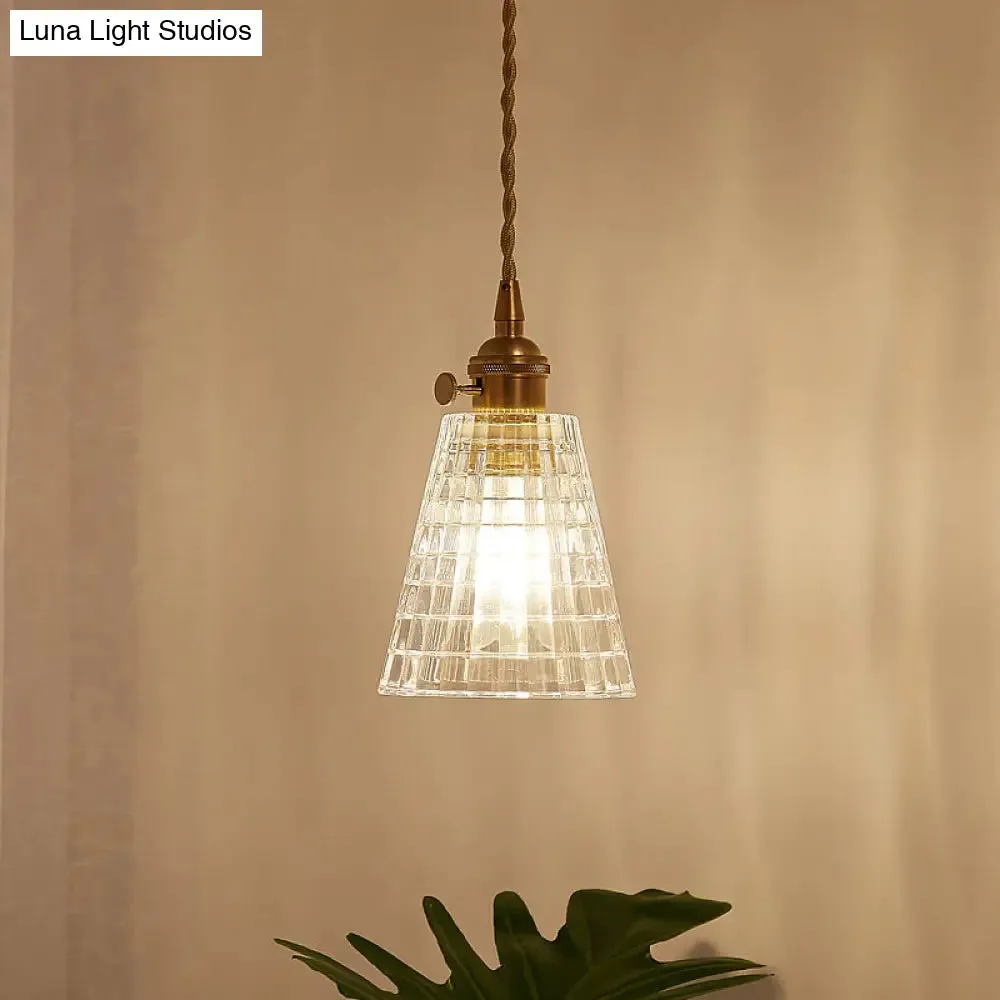 Modern Flared Clear Glass 1-Light Pendant Ceiling Light in Brass