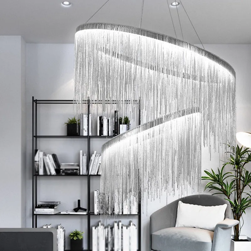 Modern LED Chandelier Pendant Light with Aluminum Chainlet - Stylish Lighting for Living Room