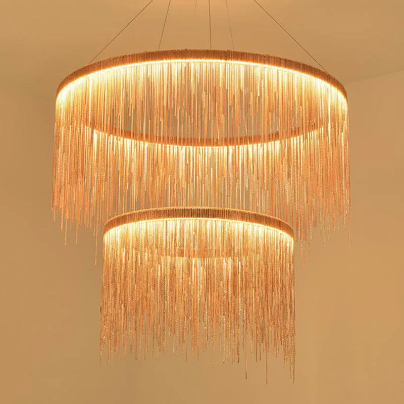 Modern LED Chandelier Pendant Light with Aluminum Chainlet - Stylish Lighting for Living Room