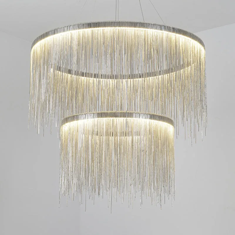 Modern LED Chandelier Pendant Light with Aluminum Chainlet - Stylish Lighting for Living Room