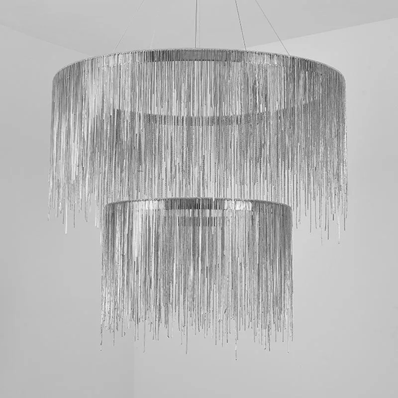 Modern LED Chandelier Pendant Light with Aluminum Chainlet - Stylish Lighting for Living Room