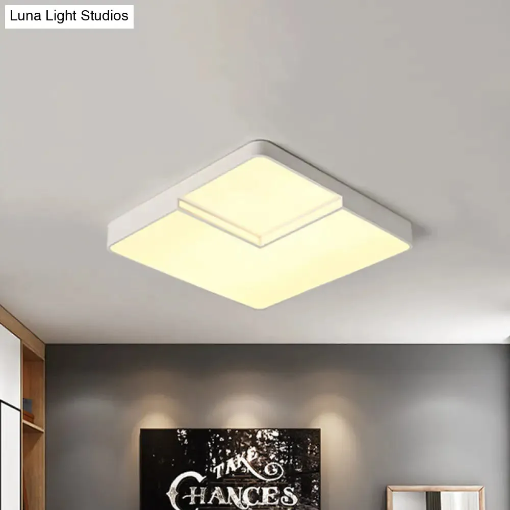 Modern LED Square Flush Mount Ceiling Light Fixture - White/Black, White/Warm Light (16.5"/20.5" W)