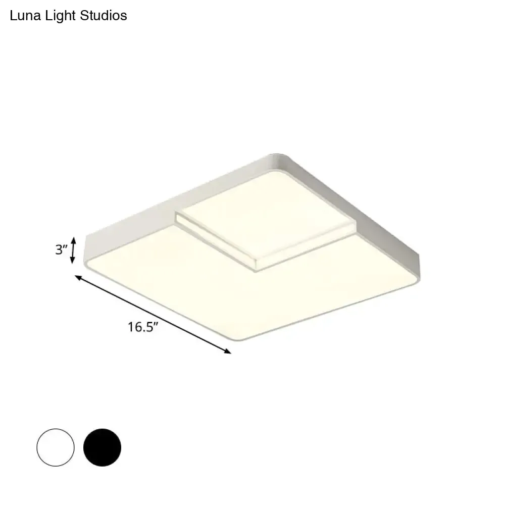 Modern LED Square Flush Mount Ceiling Light Fixture - White/Black, White/Warm Light (16.5"/20.5" W)