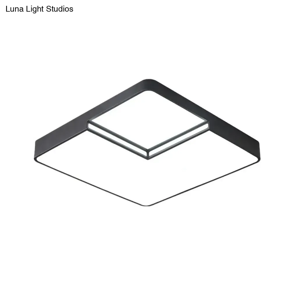Modern LED Square Flush Mount Ceiling Light Fixture - White/Black, White/Warm Light (16.5"/20.5" W)