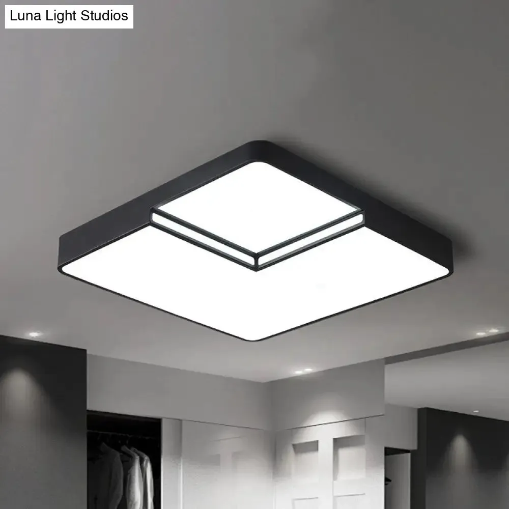 Modern LED Square Flush Mount Ceiling Light Fixture - White/Black, White/Warm Light (16.5"/20.5" W)