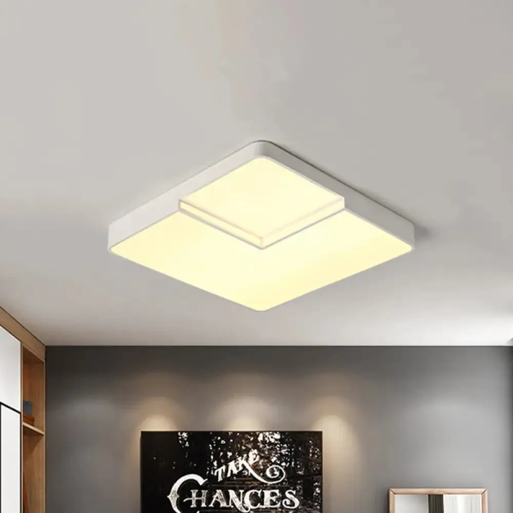 Modern LED Square Flush Mount Ceiling Light Fixture - White/Black, White/Warm Light (16.5"/20.5" W)