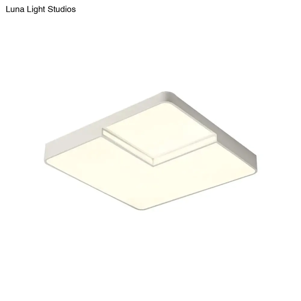 Modern LED Square Flush Mount Ceiling Light Fixture - White/Black, White/Warm Light (16.5"/20.5" W)