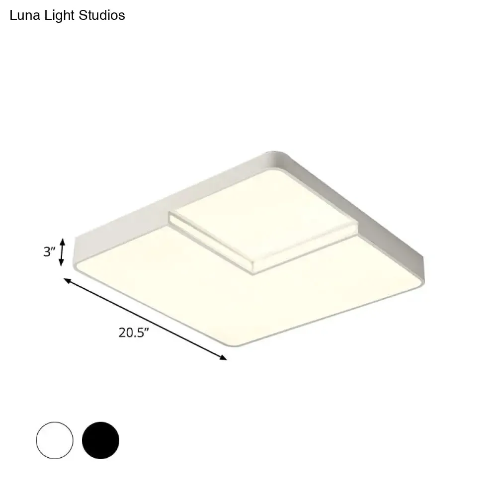 Modern LED Square Flush Mount Ceiling Light Fixture - White/Black, White/Warm Light (16.5"/20.5" W)