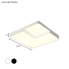 Modern LED Square Flush Mount Ceiling Light Fixture - White/Black, White/Warm Light (16.5"/20.5" W)