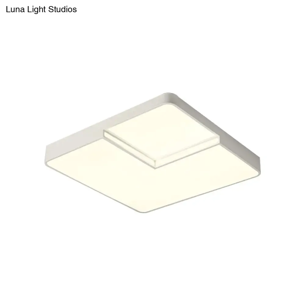 Modern LED Square Flush Mount Ceiling Light Fixture - White/Black, White/Warm Light (16.5"/20.5" W)