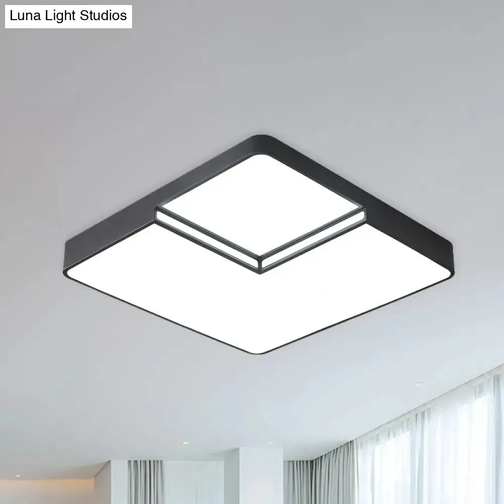 Modern LED Square Flush Mount Ceiling Light Fixture - White/Black, White/Warm Light (16.5"/20.5" W)