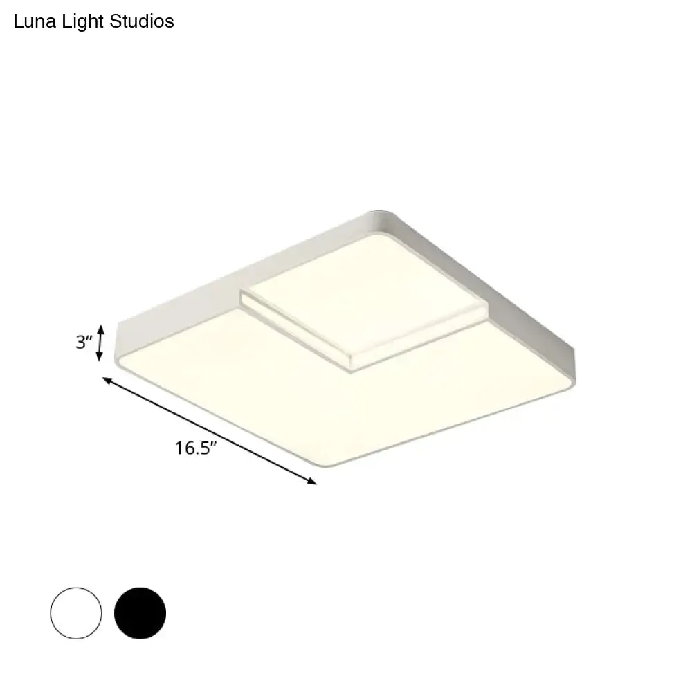 Modern LED Square Flush Mount Ceiling Light Fixture - White/Black, White/Warm Light (16.5"/20.5" W)