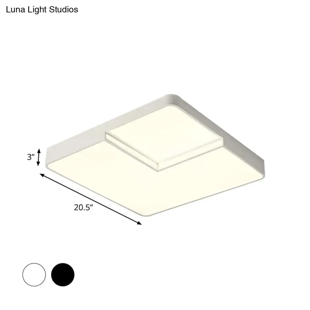 Modern LED Square Flush Mount Ceiling Light Fixture - White/Black, White/Warm Light (16.5"/20.5" W)