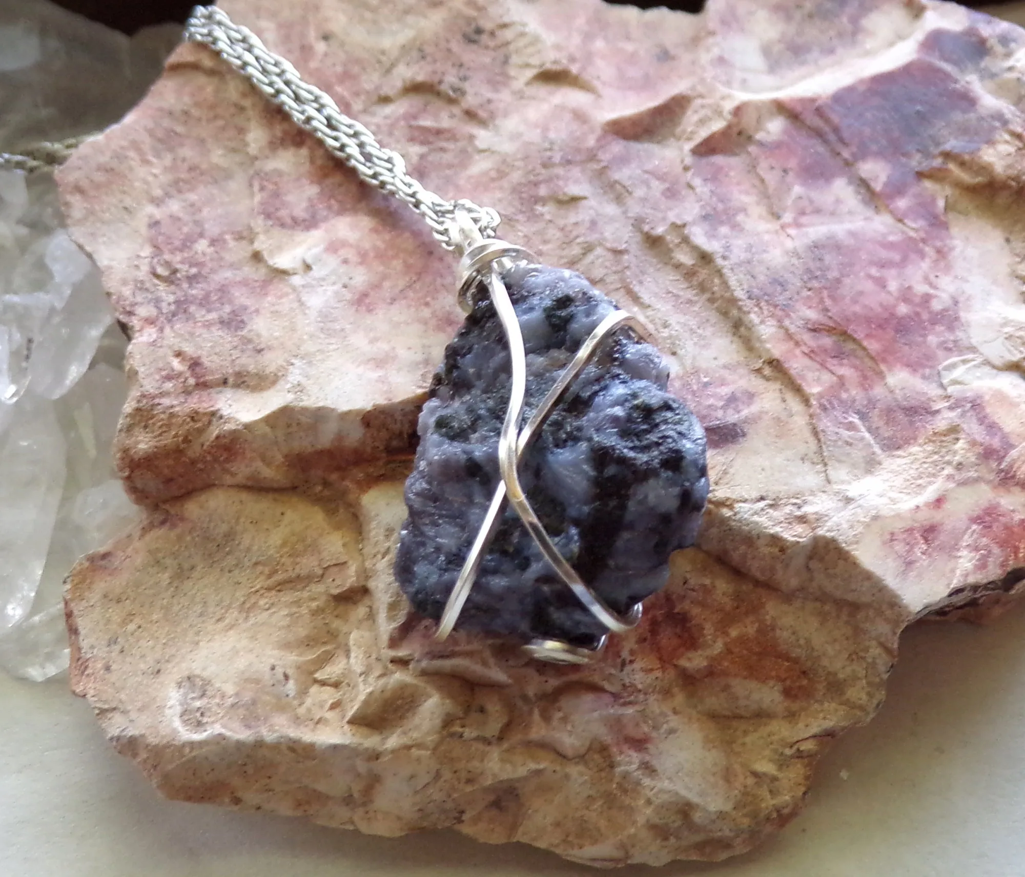 Mystic Merlinite Indigo Gabbro Natural Raw Natural Stone Pendant Necklace