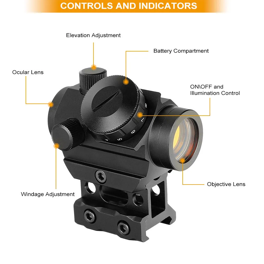 ohhunt 1X25 2 MOA Micro Red Dot Sight 11 Brightness Control With Co-Witness Riser Mount