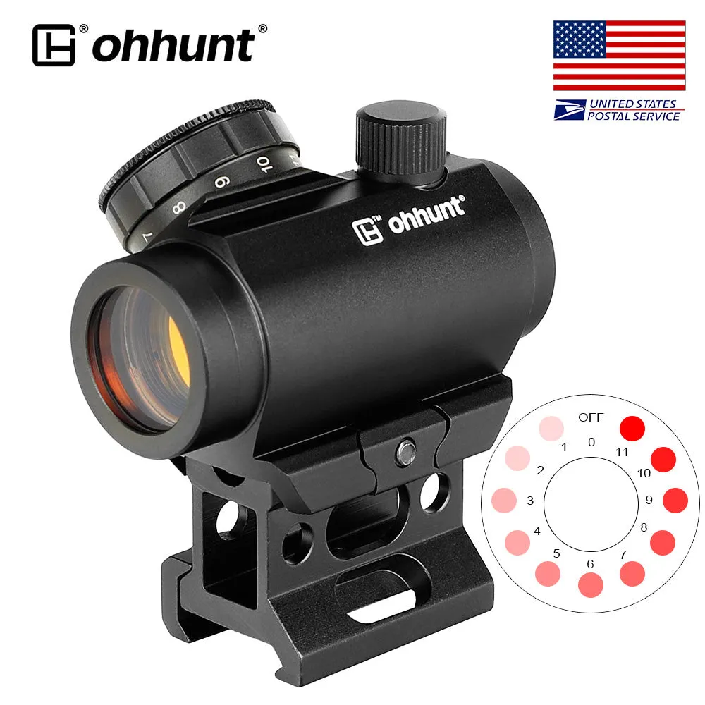 ohhunt 1X25 2 MOA Micro Red Dot Sight 11 Brightness Control With Co-Witness Riser Mount