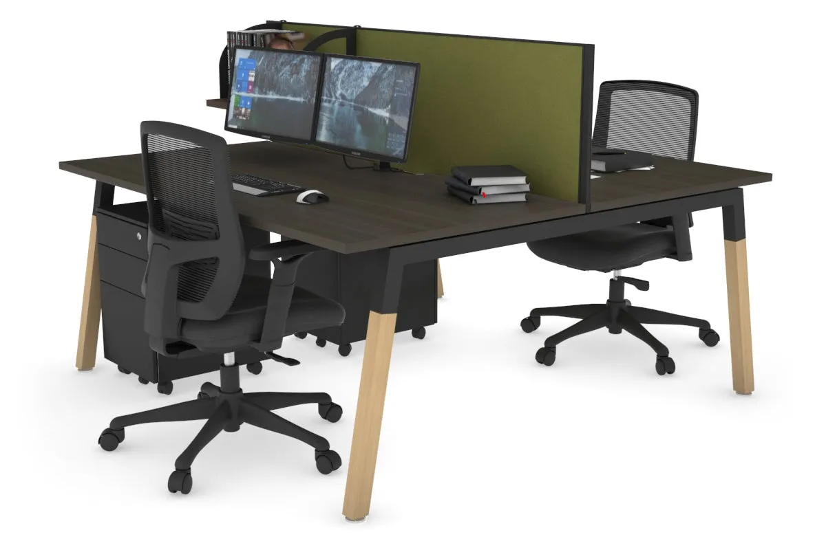 Quadro A Legs 2 Person Office Workstation - Wood Legs Cross Beam [1400L x 800W with Cable Scallop]