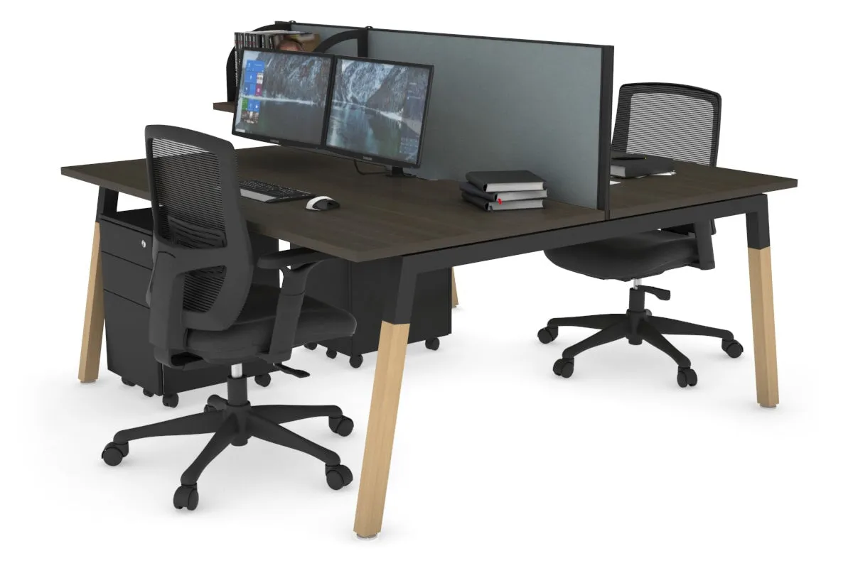 Quadro A Legs 2 Person Office Workstation - Wood Legs Cross Beam [1400L x 800W with Cable Scallop]