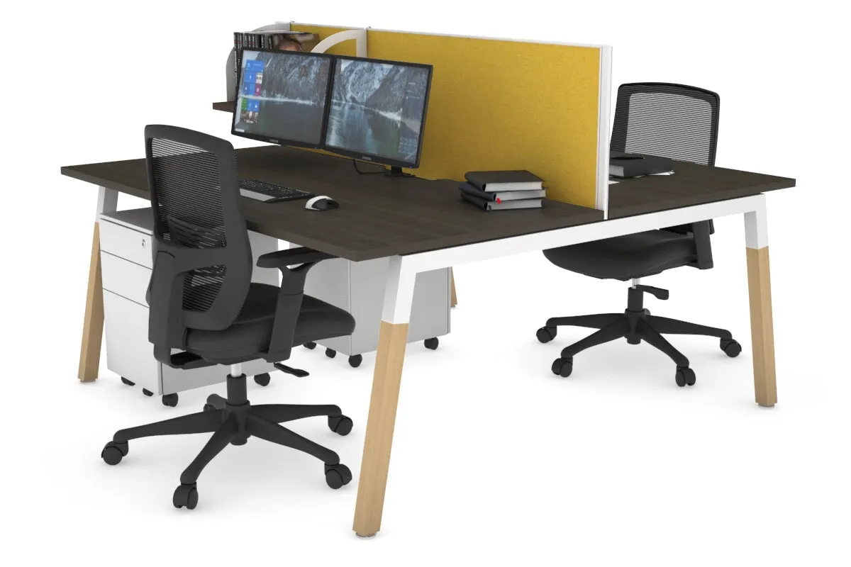 Quadro A Legs 2 Person Office Workstation - Wood Legs Cross Beam [1400L x 800W with Cable Scallop]