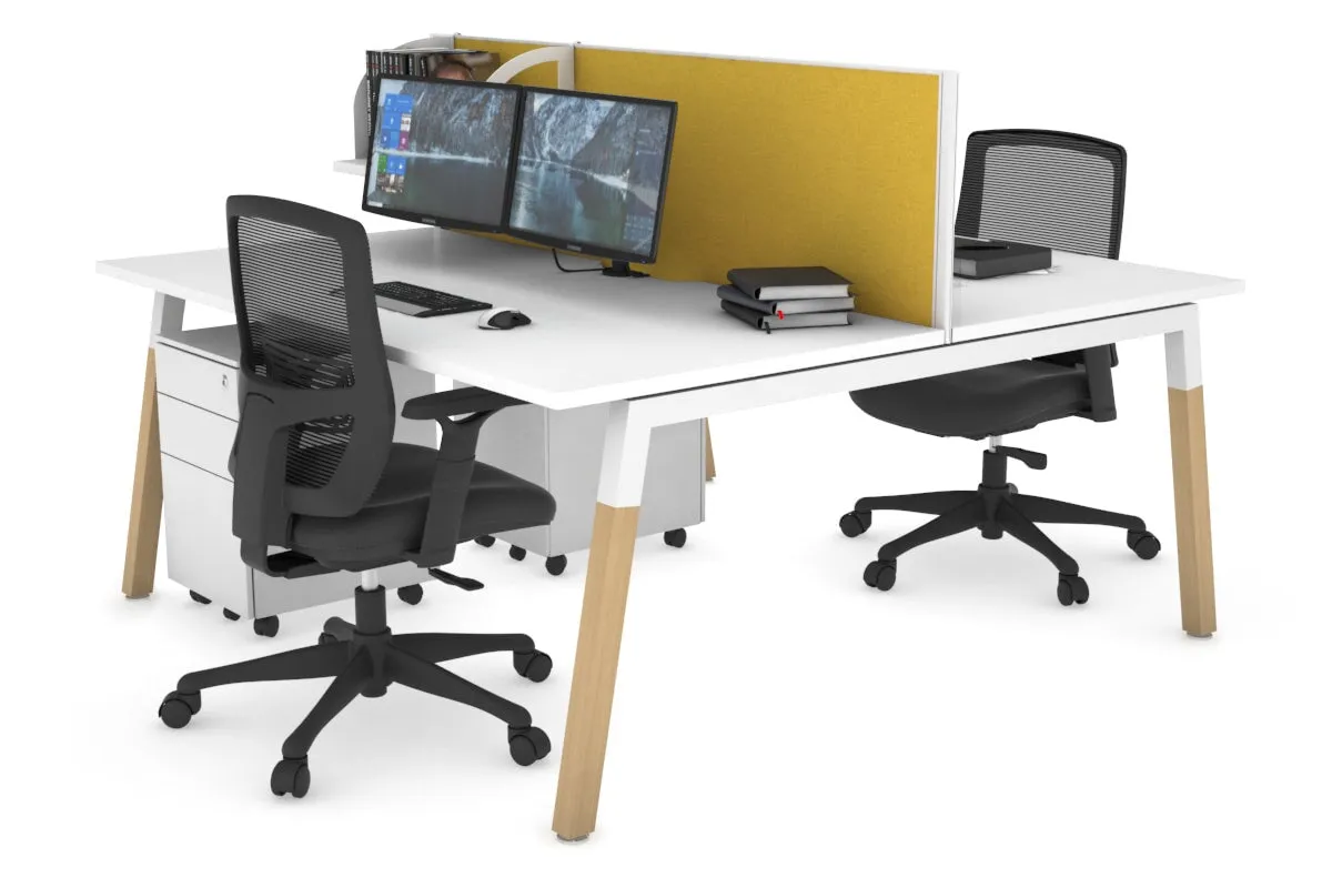 Quadro A Legs 2 Person Office Workstation - Wood Legs Cross Beam [1400L x 800W with Cable Scallop]