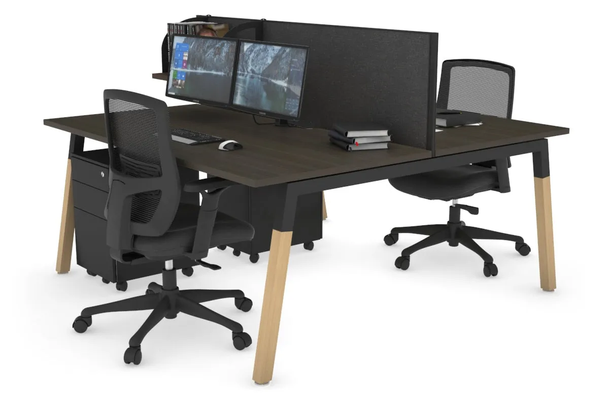 Quadro A Legs 2 Person Office Workstation - Wood Legs Cross Beam [1400L x 800W with Cable Scallop]