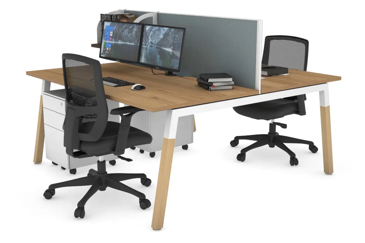 Quadro A Legs 2 Person Office Workstation - Wood Legs Cross Beam [1400L x 800W with Cable Scallop]