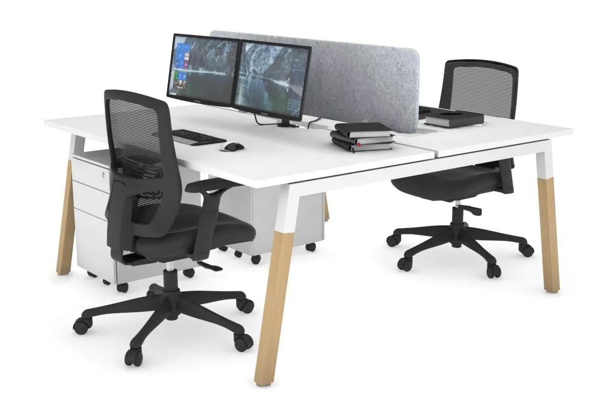 Quadro A Legs 2 Person Office Workstation - Wood Legs Cross Beam [1400L x 800W with Cable Scallop]