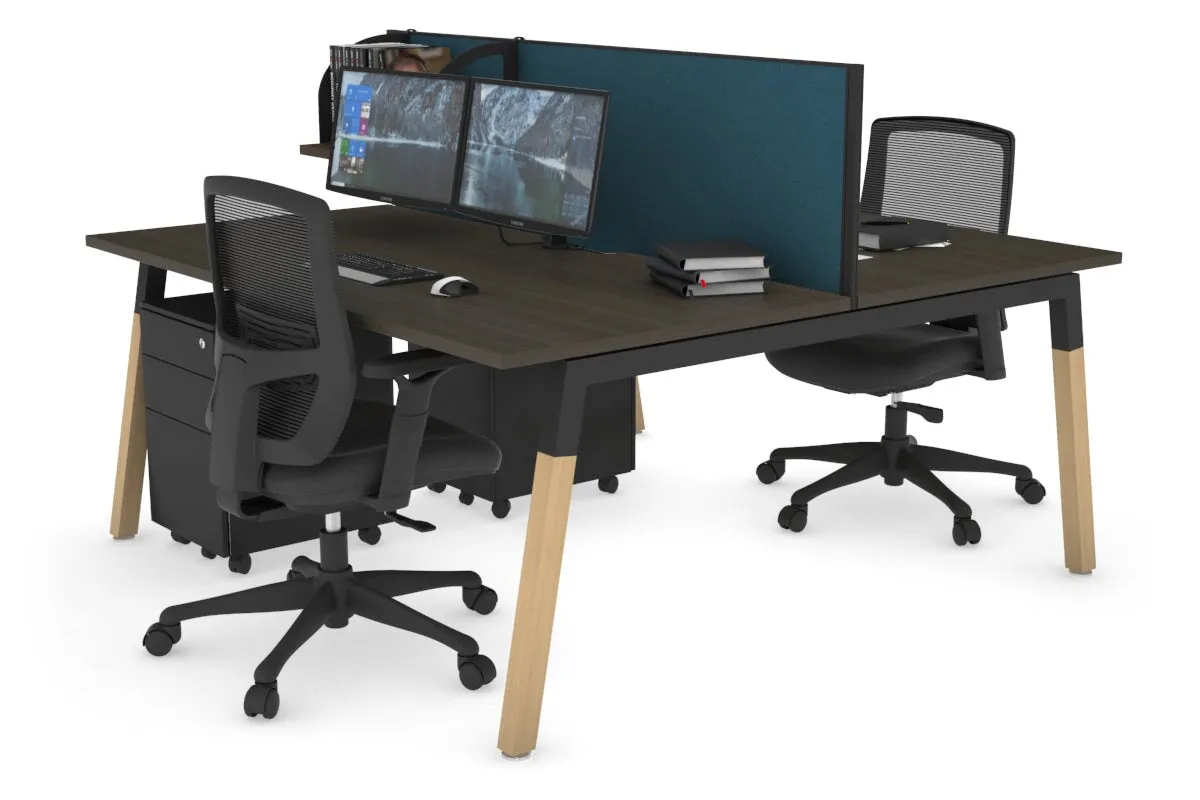 Quadro A Legs 2 Person Office Workstation - Wood Legs Cross Beam [1400L x 800W with Cable Scallop]