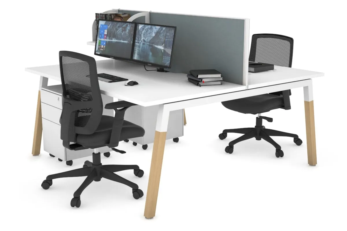 Quadro A Legs 2 Person Office Workstation - Wood Legs Cross Beam [1400L x 800W with Cable Scallop]