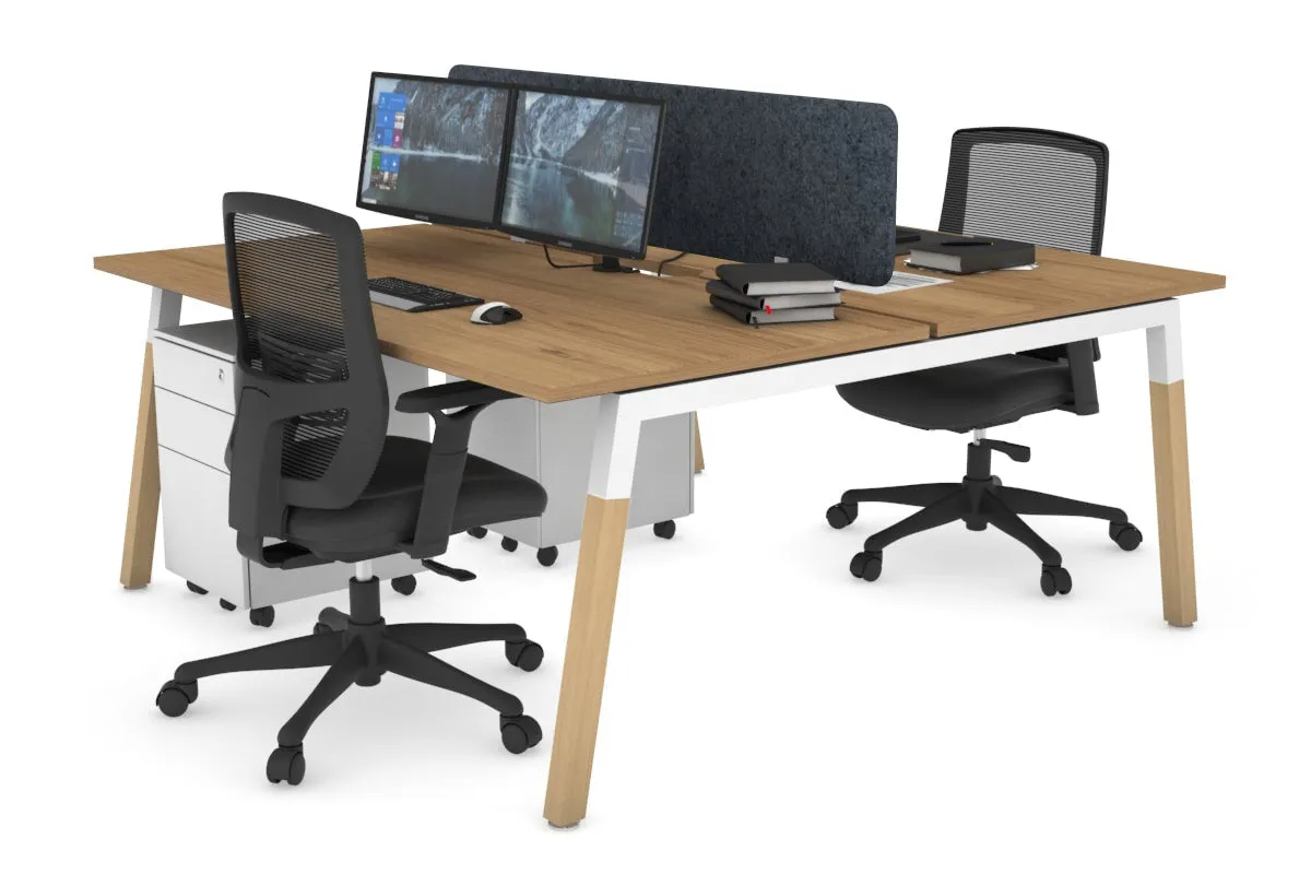 Quadro A Legs 2 Person Office Workstation - Wood Legs Cross Beam [1400L x 800W with Cable Scallop]